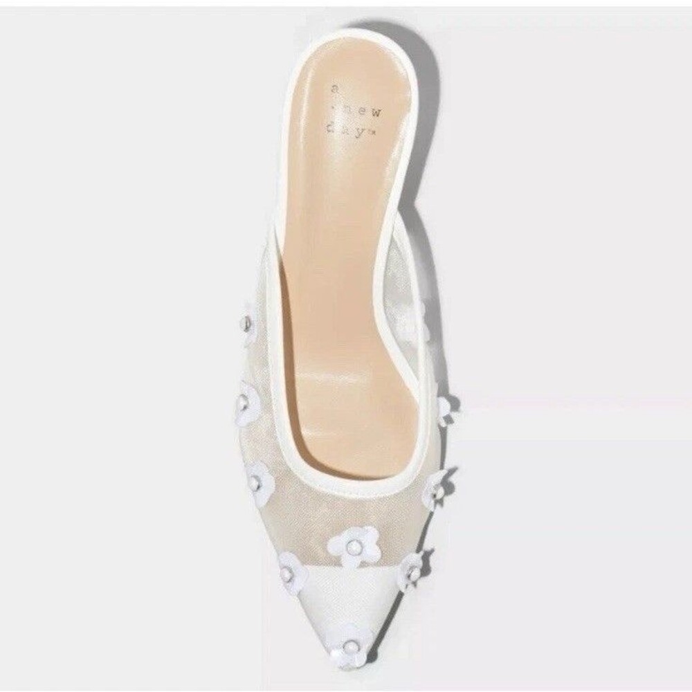 A New Day Delilah Mule Womens US 6 White Mesh Floral Memory Foam Kitten Heel - Picture 6 of 10